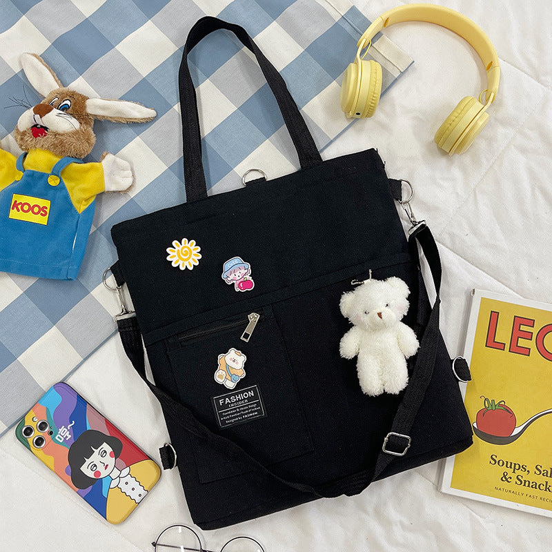 Women Canvas Crossbody Bag for Students Korean Style Cute Casual Shoulder Bag for School College Girls Trendy Matching Friend Bag Lightweight Everyday Purse