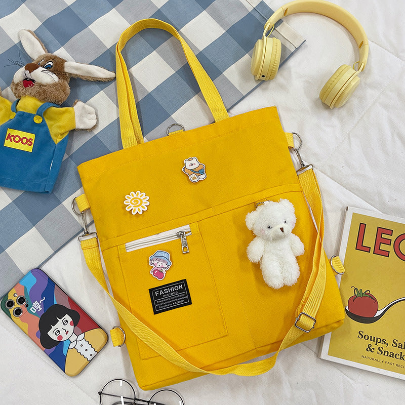 Women Canvas Crossbody Bag for Students Korean Style Cute Casual Shoulder Bag for School College Girls Trendy Matching Friend Bag Lightweight Everyday Purse