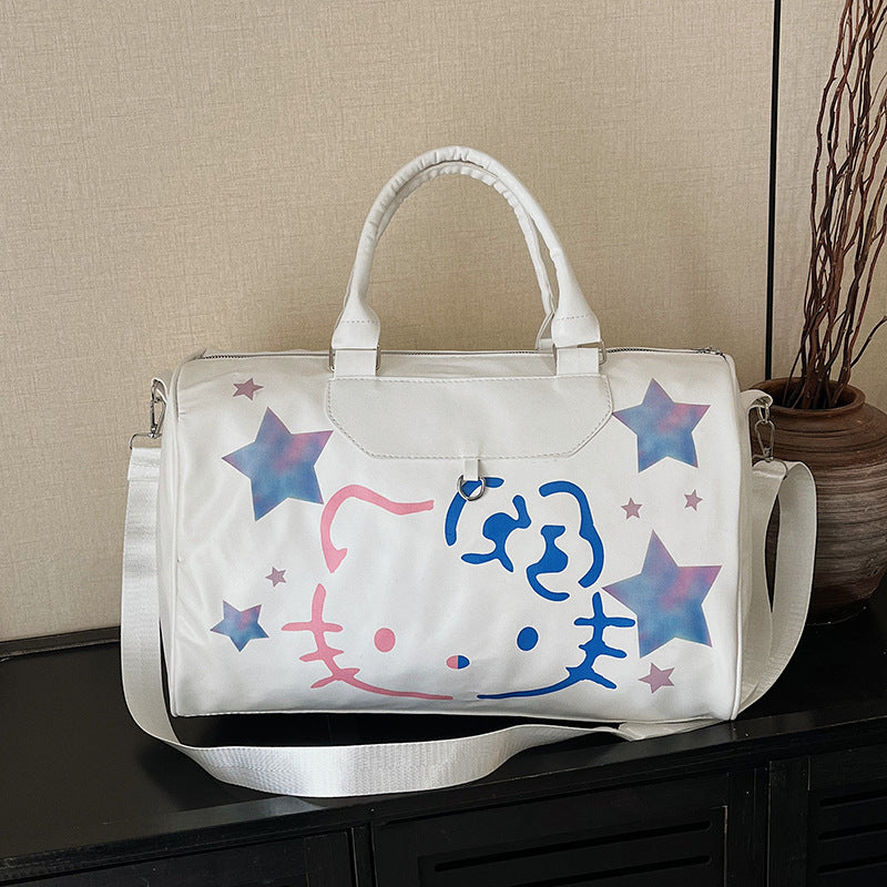 Women Lightweight Waterproof Large Capacity Travel Bag for Short Trips Yoga Fitness Gym Handbag with PU Leather Cartoon Print Design Durable Carryall Tote for Weekend Getaways and Daily Use