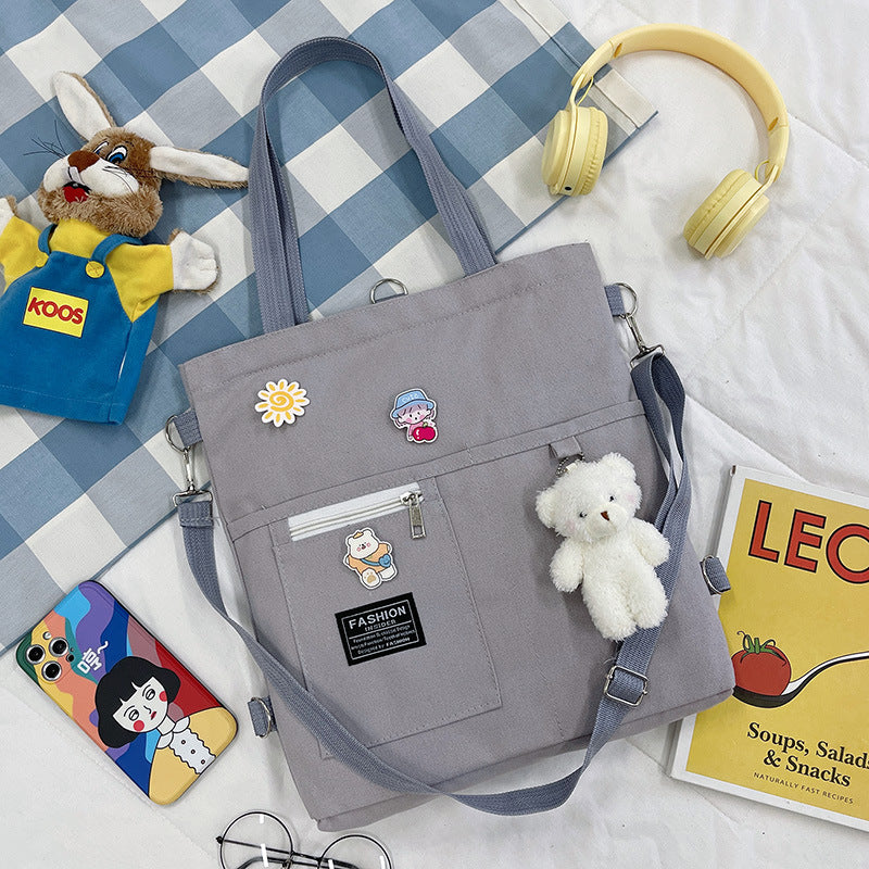 Women Canvas Crossbody Bag for Students Korean Style Cute Casual Shoulder Bag for School College Girls Trendy Matching Friend Bag Lightweight Everyday Purse