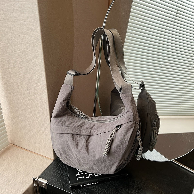 2025 New Trendy Instagram Style Nylon Wrinkled Tote Bag for Women Large Capacity Crossbody Purse Casual Daily Commuting Shoulder Bag Lightweight Fashionable Everyday Use