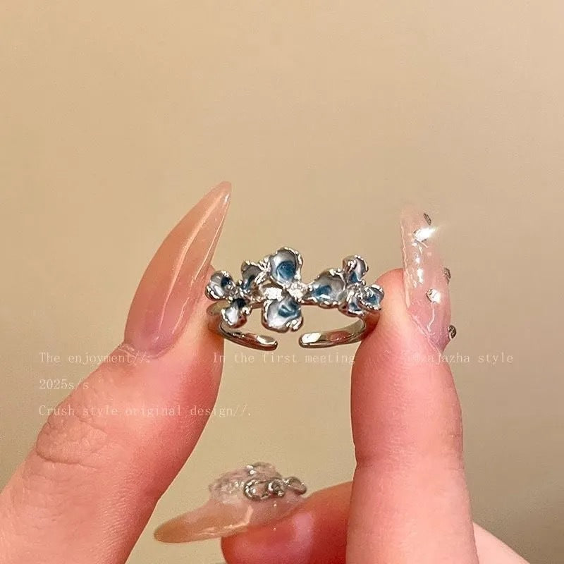 Butterfly Pearl Flower Ring for Women Spring 2025 New Trendy Index Finger Ring Luxury Minimalist Dainty Stackable Ring Elegant Feminine Jewelry Gift for Her