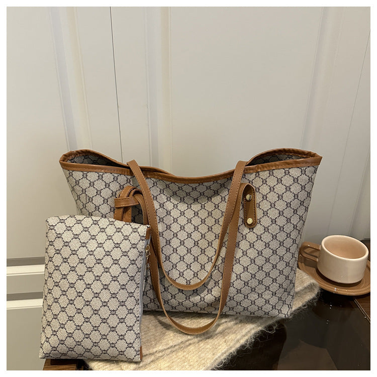 Large Capacity Commuter Tote Bag for Women Stylish Retro Trendy Shoulder Bag Minimalist Matching Mother Daughter Set Solid Color High Quality Fashion Handbag