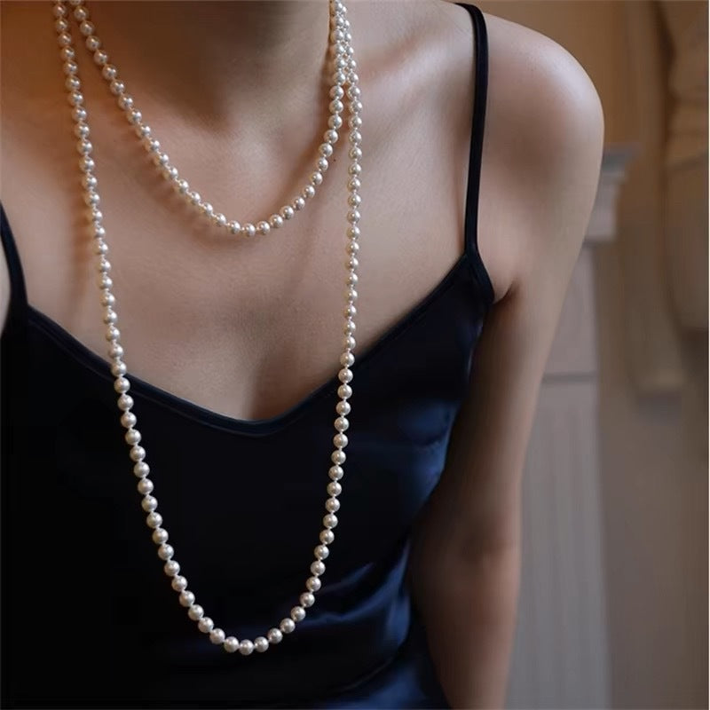 Elegant Freshwater Pearl Necklace for Women Long Layered Pendant Chain Stylish Minimalist Jewelry Perfect for Sweaters Dresses Traditional Chinese Outfits Hanfu Qipao and Mamian Skirt