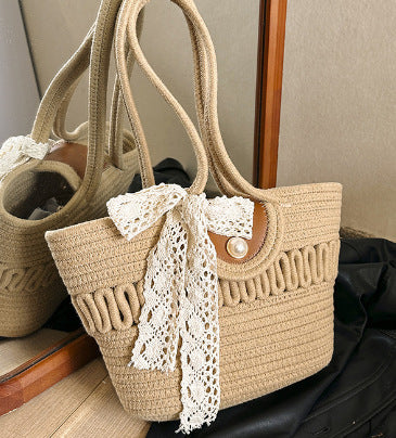 New Handwoven Straw Bag for Women Summer Vacation Beach Travel Tote Backpack Large Capacity Lightweight Fashionable Wicker Shoulder Bag Stylish Eco Friendly Sustainable Accessory