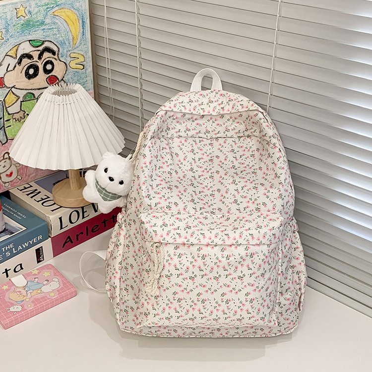 Japanese Style Floral Kawaii Girls Backpack for Teen Students Lightweight School Bag with Cute Pastel Design Trendy Korean Aesthetic Fashionable Unisex Daily Use Shoulder Bag
