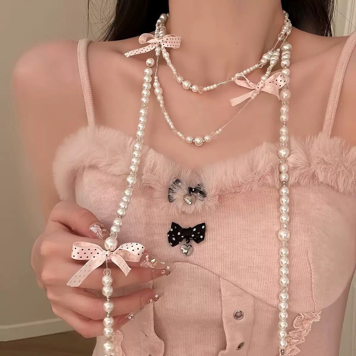 Trendy Cross Pendant Necklace for Women Layered Pearl Beaded Choker Minimalist Elegant Locket Chain Fashion Jewelry Gift for Girls Teens