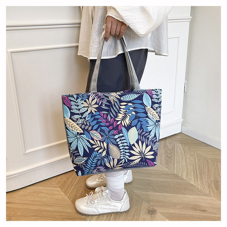 Large Capacity Cotton Canvas Tote Bag for Women with Ethnic Print Stylish Handheld Crossbody Shoulder Shopping Bag Eco Friendly Daily Use Work School Grocery Carrier