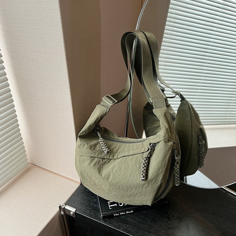 2025 New Trendy Instagram Style Nylon Wrinkled Tote Bag for Women Large Capacity Crossbody Purse Casual Daily Commuting Shoulder Bag Lightweight Fashionable Everyday Use
