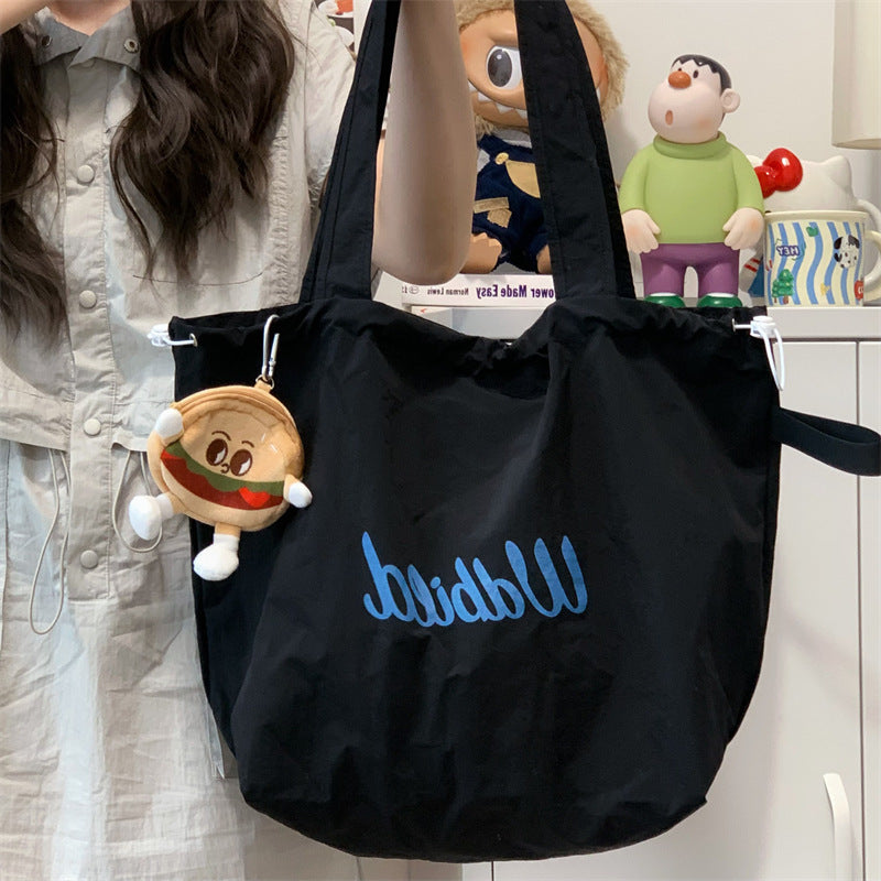 New Casual Canvas Tote Bag for Women Lightweight Drawstring Shoulder Bag Stylish Large Capacity Commuting Handbag Trendy Minimalist Everyday Use Fashionable Work School Travel Purse