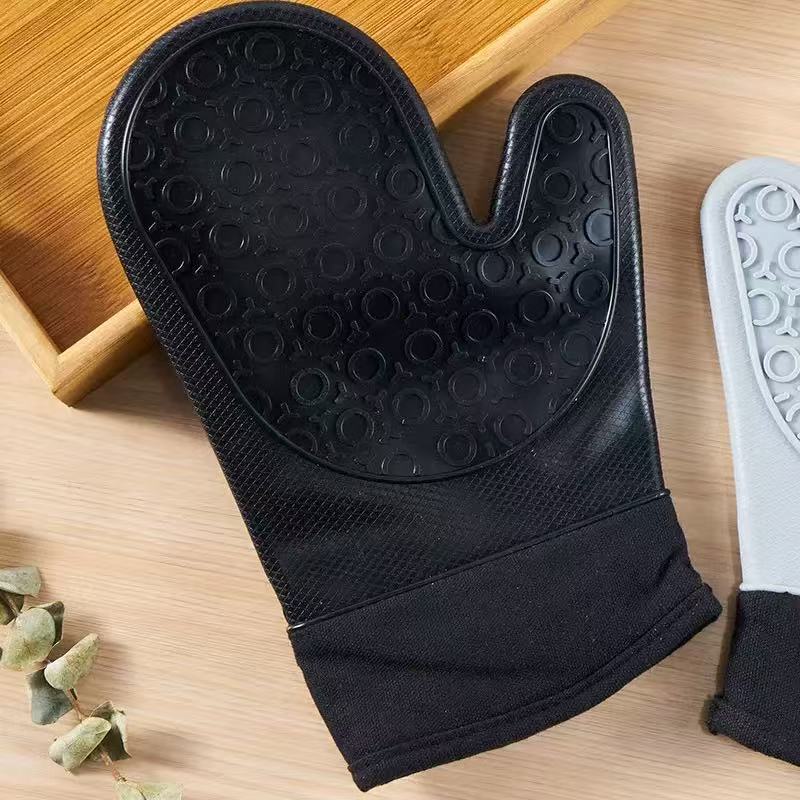 Premium Heat Resistant Silicone Oven Mitts and Hot Pad Set 6 Piece Extra Long Kitchen Gloves for Baking Grilling Microwaving Dishwashing Safe Non Slip Dishwasher Safe Food Grade
