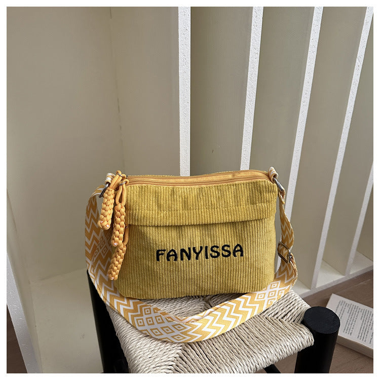 Women Casual Crossbody Bag 2026 New Letter Print Single Shoulder Bag for Daily Commuting Lightweight Wide Adjustable Strap Corduroy Material Stylish Minimalist Design Trendy Fashion Accessory