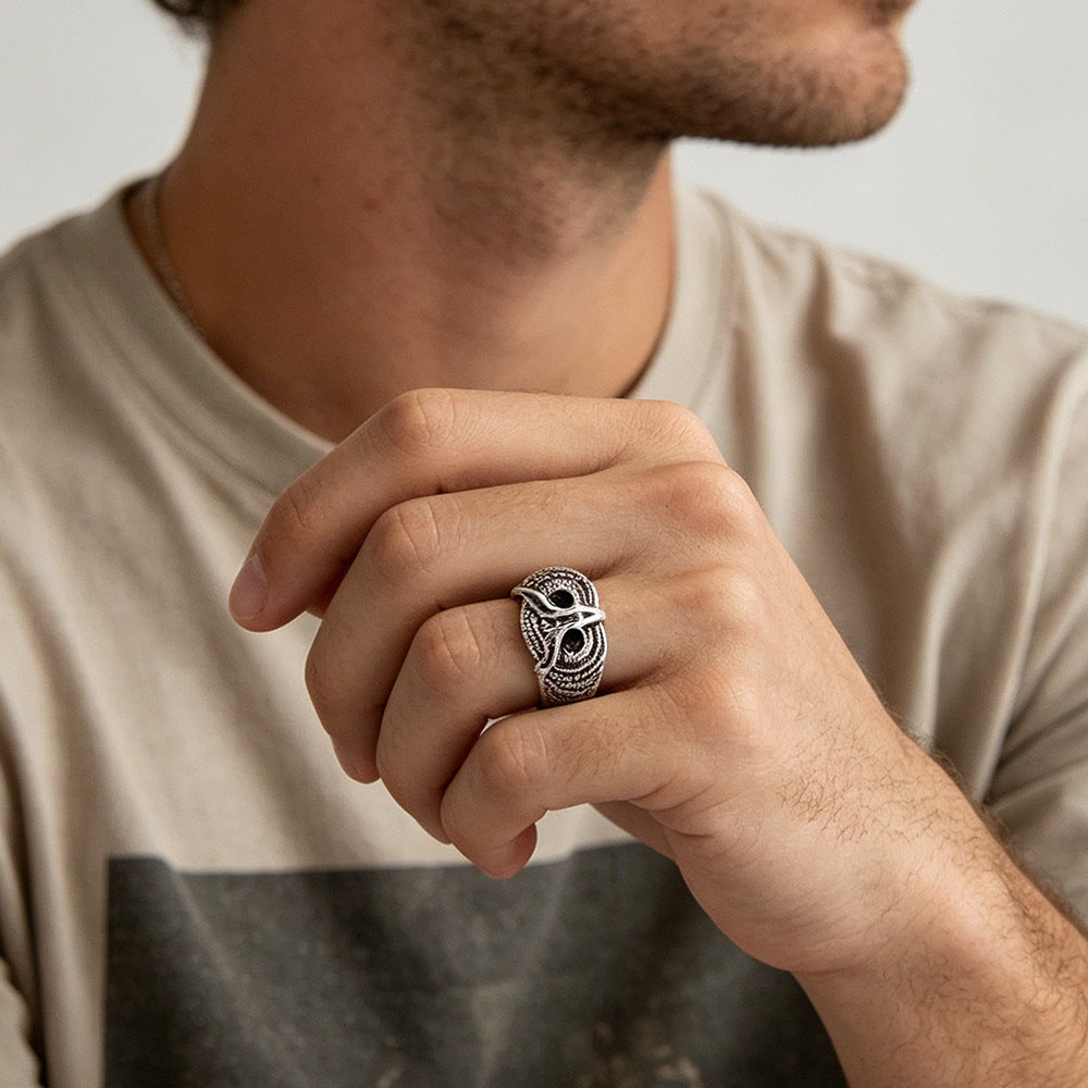 Owl Ring for Men Hip Hop Style Fashion Jewelry Trendy Alloy Unisex Statement Ring Wholesale Bulk Pack Stylish Casual Accessory for Teens Adults