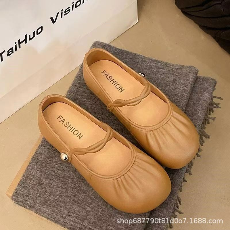 Elegant French Style Mary Jane Shoes for Women 2025 Spring Summer New Flat Ballet Flats with Ruffled Detail Soft Comfortable Casual Dressy Everyday Wear Perfect for Office School or Date Night