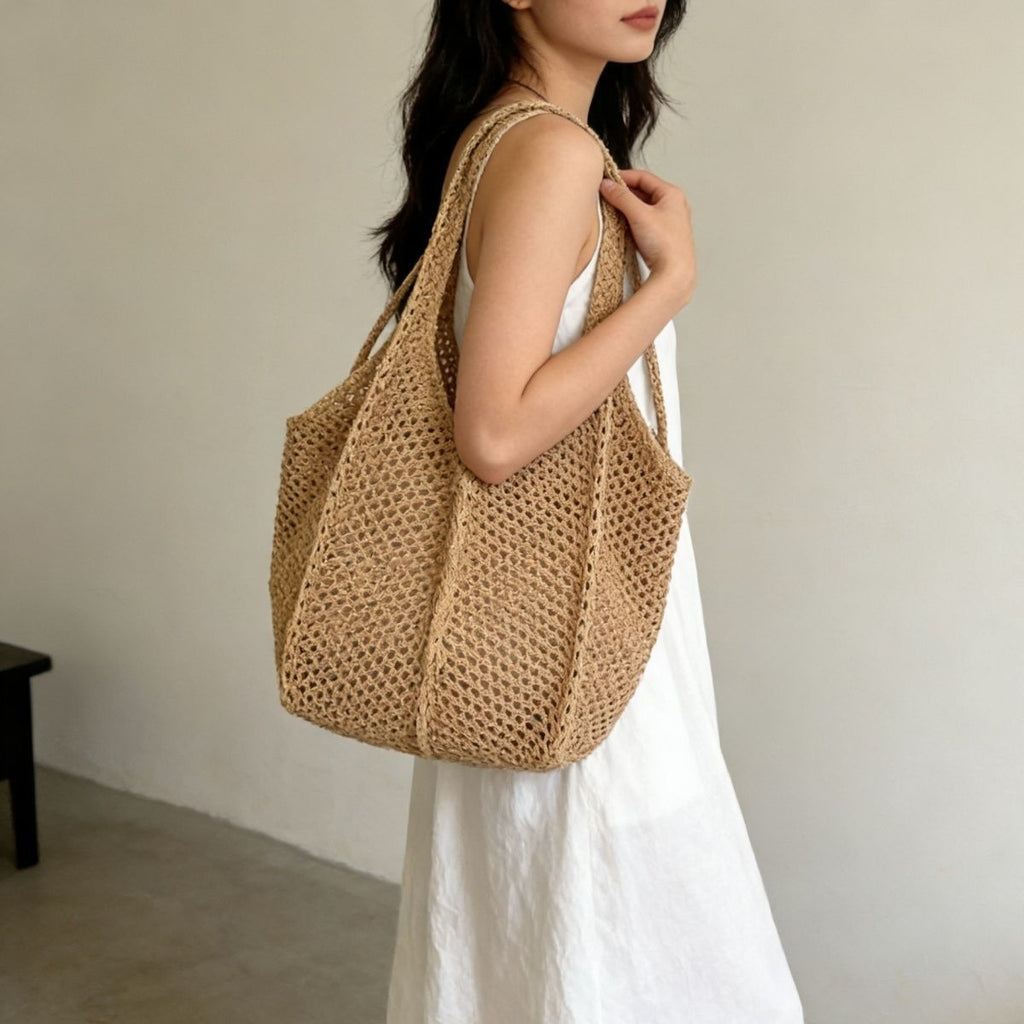 Women Summer Fashion Crossbody Bag Lightweight Large Capacity Mesh Tote Handbag for Work Travel Daily Use Stylish Minimalist Design Trendy Casual Shoulder Backpack Purse