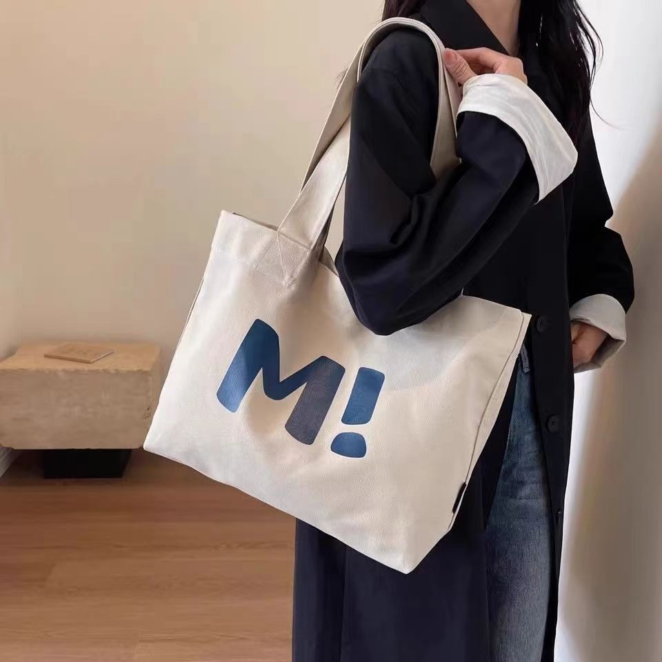 Large Capacity Durable Canvas Tote Bag for Women 2024 New Stylish Minimalist Grocery Shopping Bag Reusable Eco Friendly Shoulder Handbag Versatile Everyday Carry All Purpose Bag