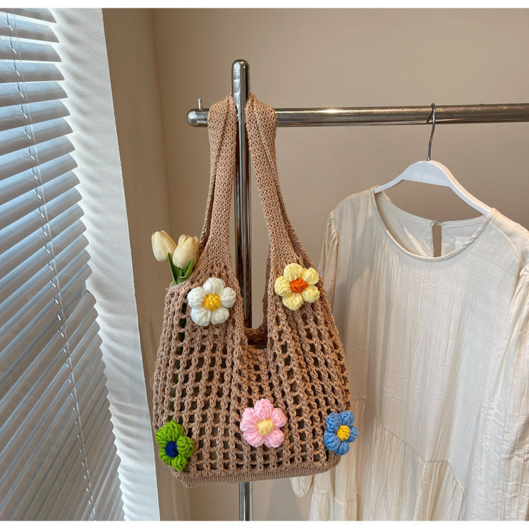 Summer 2025 Women Knit Tote Bag Stylish Lightweight Oversized Woven Shoulder Bag Fashionable Casual Large Capacity Everyday Carryall for Work Shopping Travel and Beach