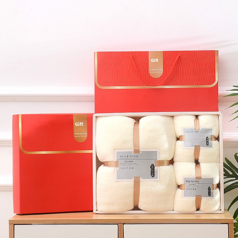 Premium Soft Coral Fleece Towel Set 3 Piece Bath Towel Hand Towel Washcloth Gift Box for Wedding Baby Shower Housewarming Personalized Logo Custom Wholesale