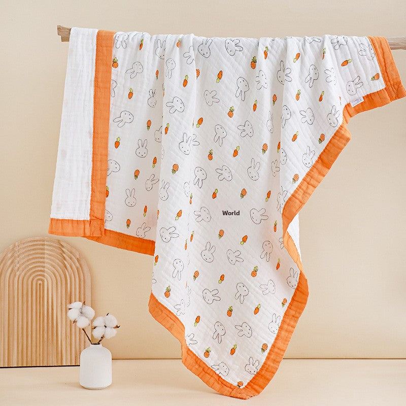 Premium 100% Cotton 4 Layer Gauze Baby Bath Towel Soft Hypoallergenic Cartoon Design Infant Swaddle Blanket for Newborns Toddlers Gentle Skin Care Nursery Essential