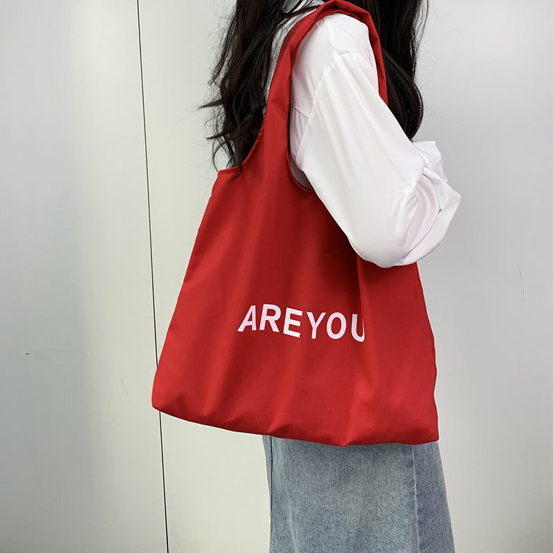 Korean Style Minimalist Canvas Tote Bag for Women Lightweight Summer Letter Print Shoulder Bag Sweet Pink Fashion Casual Daily Use Travel Handbag