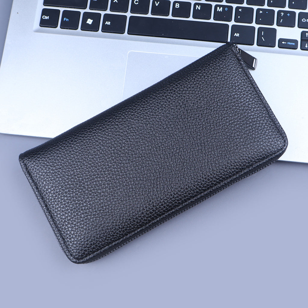 Men's Premium Leather Long Wallet with Zipper for Cash Cards Coins and Smartphone Portable Business Handbag Large Capacity RFID Blocking Slim Design Modern Stylish Minimalist Gentleman Accessory