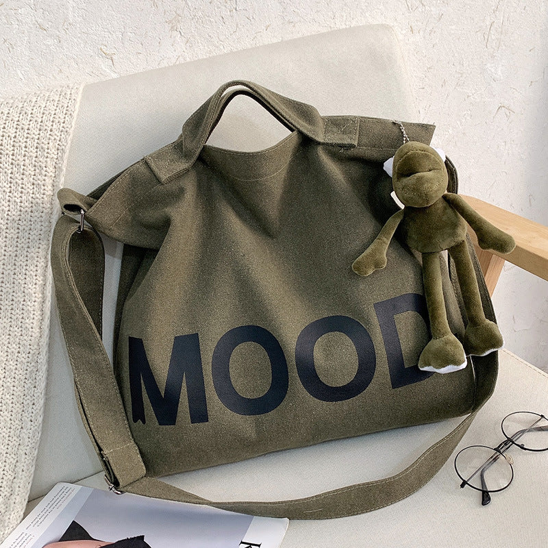 Men's Large Capacity Canvas Crossbody Bag Casual Letter Print Solid Color Shoulder Tote Bag for Daily Use Travel Work School Unisex Fashionable Durable Lightweight Everyday Carry