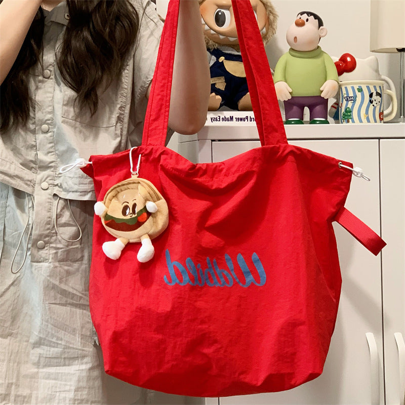 New Casual Canvas Tote Bag for Women Lightweight Drawstring Shoulder Bag Stylish Large Capacity Commuting Handbag Trendy Minimalist Everyday Use Fashionable Work School Travel Purse