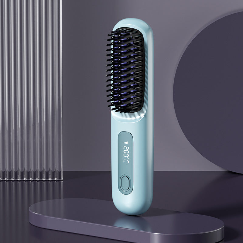 Wireless Cordless Flat Iron Hair Straightening Comb with Negative Ion Technology for Frizz Free Smooth Straight Hair Portable Rechargeable Dual Use Travel Friendly Hair Styling Tool