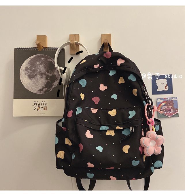 Kawaii Japanese Style Backpack for Girls with Cute Cartoon Prints Trendy Harajuku Aesthetic Soft Feminine School Bag Lightweight Casual Daypack for Teens and Young Women