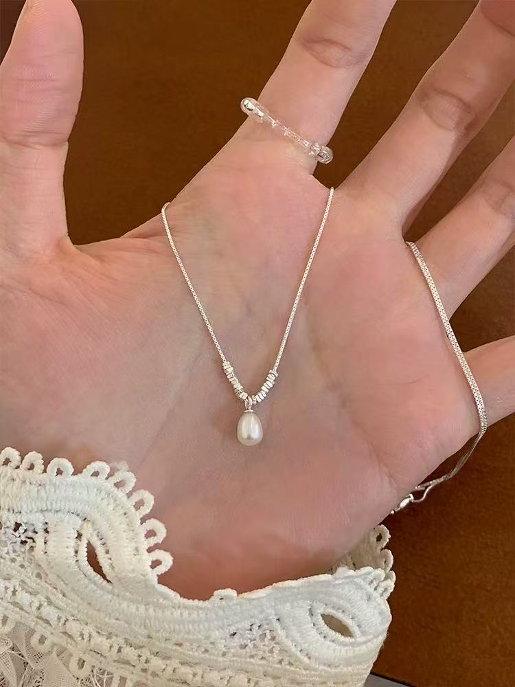 S925 Sterling Silver Natural Pearl Necklace for Women 2025 New Minimalist Delicate Clavicle Chain Trendy Elegant Lightweight Luxury Fashion Jewelry Accessory