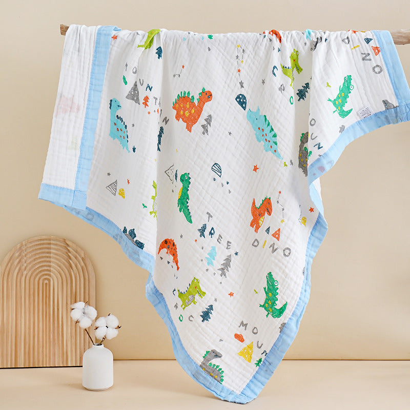 Premium 100% Cotton 4 Layer Gauze Baby Bath Towel Soft Hypoallergenic Cartoon Design Infant Swaddle Blanket for Newborns Toddlers Gentle Skin Care Nursery Essential