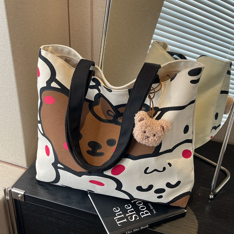 Small Bear Canvas Lunch Bag Portable Compact Insulated Bento Box Carrier for Office Commute School Travel Lightweight Handheld Tote Bag with Multiple Compartments for Men Women Students