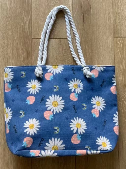 Large Capacity Casual Canvas Crossbody Bag for Women Stylish Korean Inspired Shoulder Tote with Thick Rope Strap Perfect for Beach Travel Daily Use Trendy Printed Design