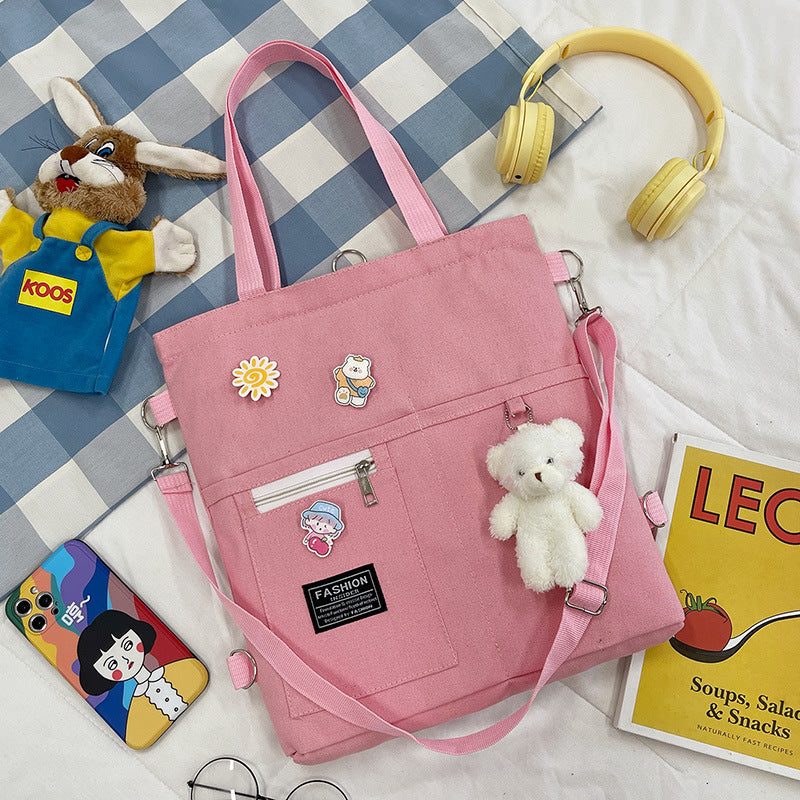 Women Canvas Crossbody Bag for Students Korean Style Cute Casual Shoulder Bag for School College Girls Trendy Matching Friend Bag Lightweight Everyday Purse