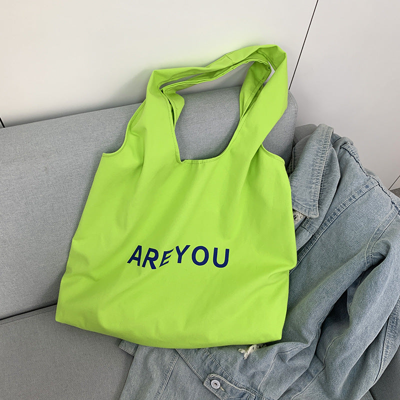 Korean Style Minimalist Canvas Tote Bag for Women Lightweight Summer Letter Print Shoulder Bag Sweet Pink Fashion Casual Daily Use Travel Handbag