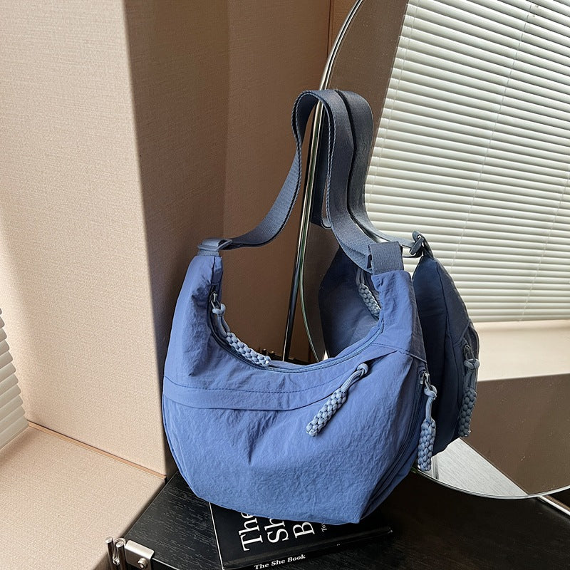 2025 New Trendy Instagram Style Nylon Wrinkled Tote Bag for Women Large Capacity Crossbody Purse Casual Daily Commuting Shoulder Bag Lightweight Fashionable Everyday Use