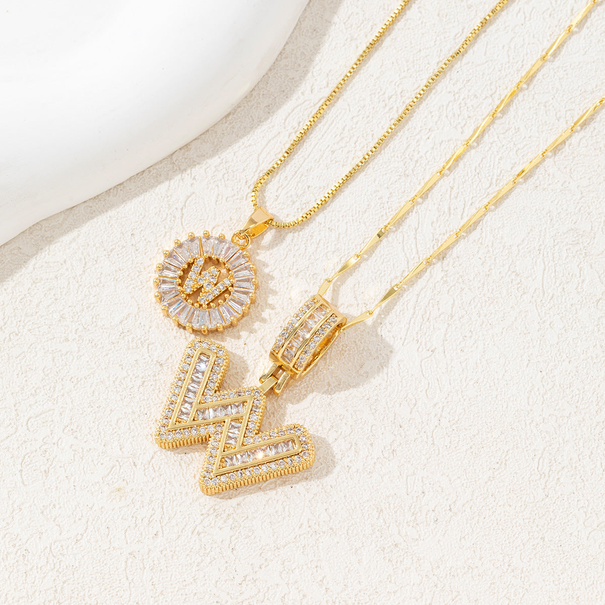 Trendy Cross Border 26 Letter Alphabet Pendant Necklace for Women Gold Plated Copper with Cubic Zirconia Ice Sugar Crystal Design Round Flower Charm Jewelry Set