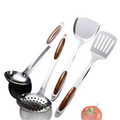 Wooden Handle Cooking Utensil Set - Stainless Steel