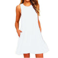 European Style Sleeveless Vest Dress - Women's Summer Fashion, Solid Color, Pocket Detail