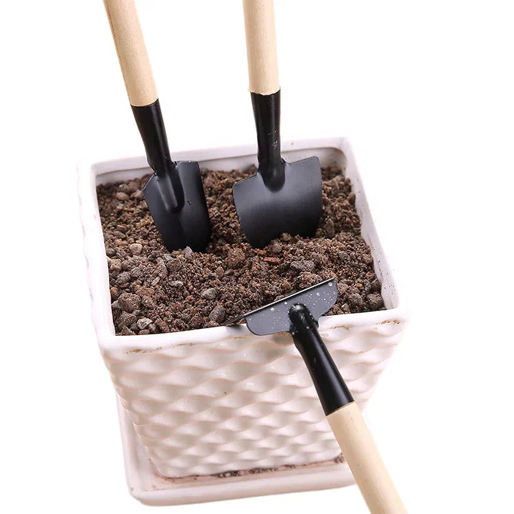 3-Piece Gardening Tool Set - Flower Rake, Small Spade, Mini Trowel, For Planting, Potting, Vegetable & Flower