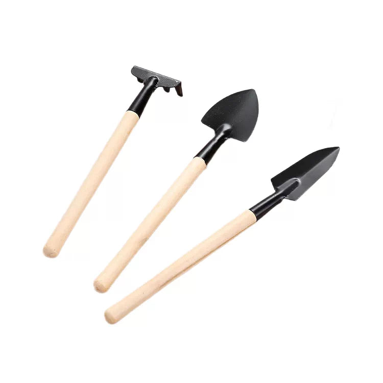 3-Piece Gardening Tool Set - Flower Rake, Small Spade, Mini Trowel, For Planting, Potting, Vegetable & Flower
