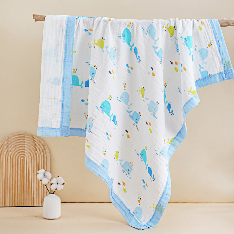 Premium 100% Cotton 4 Layer Gauze Baby Bath Towel Soft Hypoallergenic Cartoon Design Infant Swaddle Blanket for Newborns Toddlers Gentle Skin Care Nursery Essential