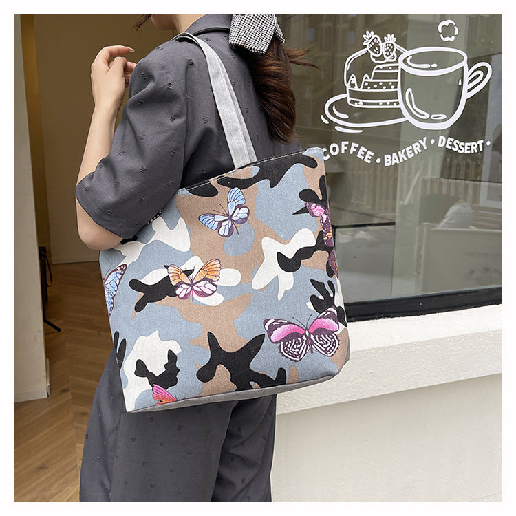 Large Capacity Cotton Canvas Tote Bag for Women with Ethnic Print Stylish Handheld Crossbody Shoulder Shopping Bag Eco Friendly Daily Use Work School Grocery Carrier