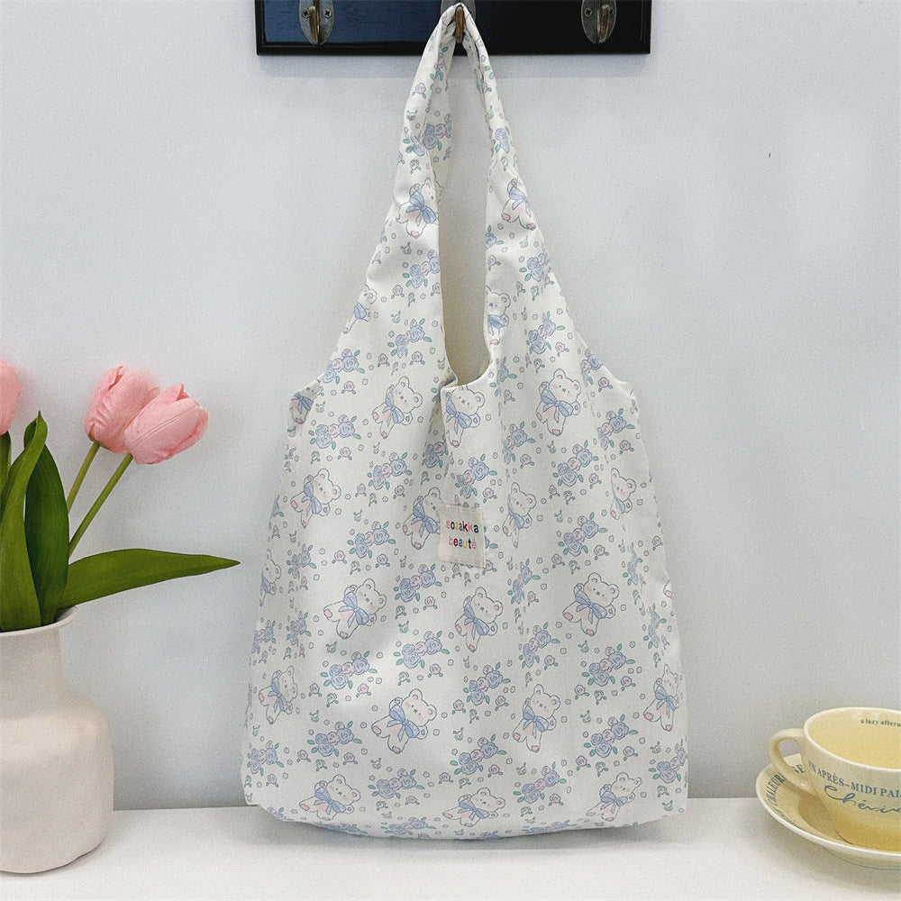 Korean Summer Embossed Canvas Tote Bag Cute Minimalist Design Large Capacity Shoulder Crossbody Bag for Women Trendy Small Batch Fashion Accessory