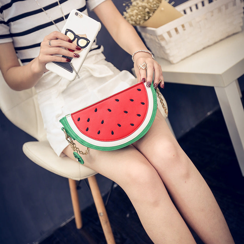 2024 Korean Style Cute Fruit Themed Crossbody Bag for Women Orange Watermelon Pattern Mini Phone Purse with Chain Strap Trendy Casual Fashion Accessory Lightweight Compact Everyday Bag