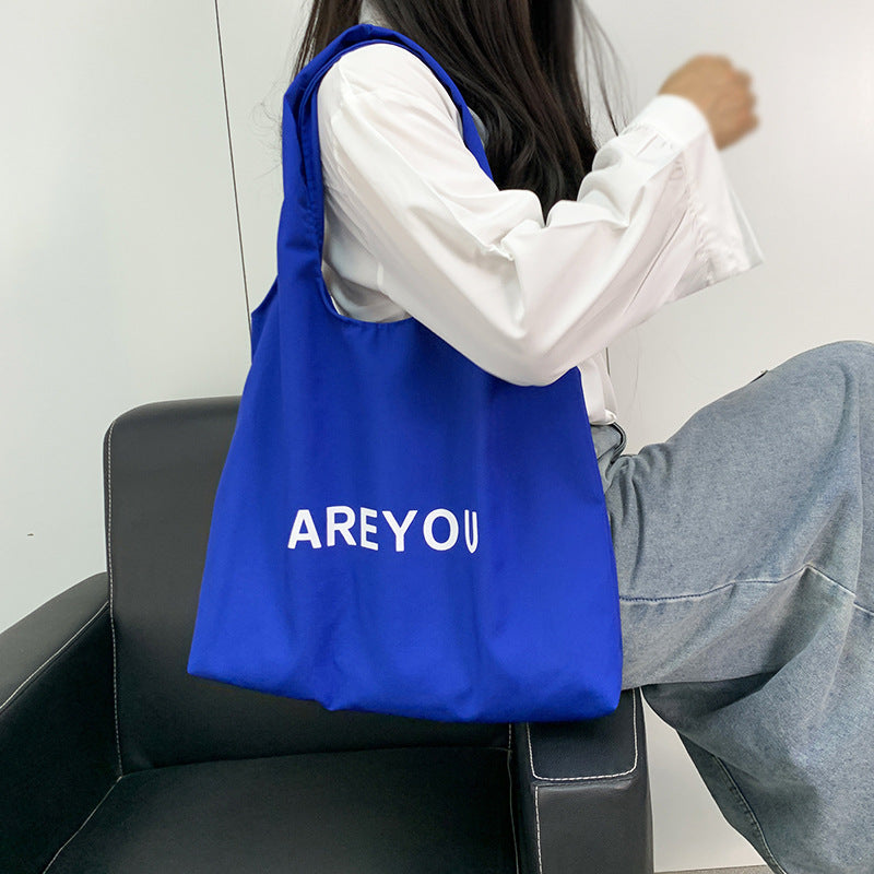 Korean Style Minimalist Canvas Tote Bag for Women Lightweight Summer Letter Print Shoulder Bag Sweet Pink Fashion Casual Daily Use Travel Handbag