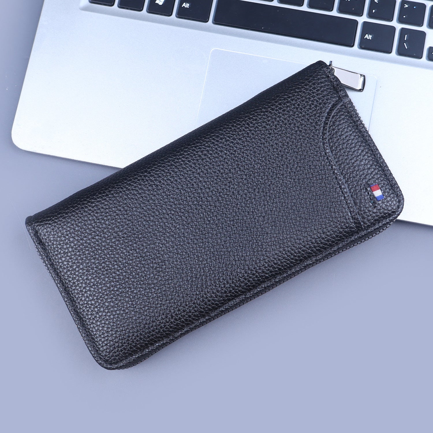 Men's Premium Leather Long Wallet with Zipper for Cash Cards Coins and Smartphone Portable Business Handbag Large Capacity RFID Blocking Slim Design Modern Stylish Minimalist Gentleman Accessory