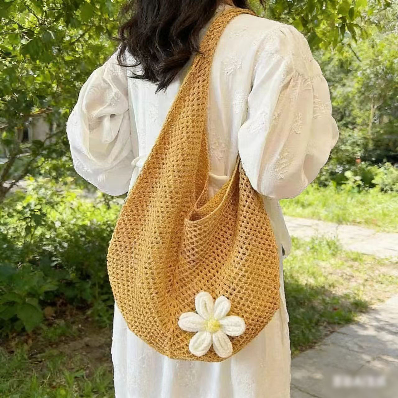 Summer 2025 Women Knit Tote Bag Stylish Oversized Woven Shoulder Bag Fashionable Casual Large Capacity Lightweight Everyday Carryall for Work Travel Shopping