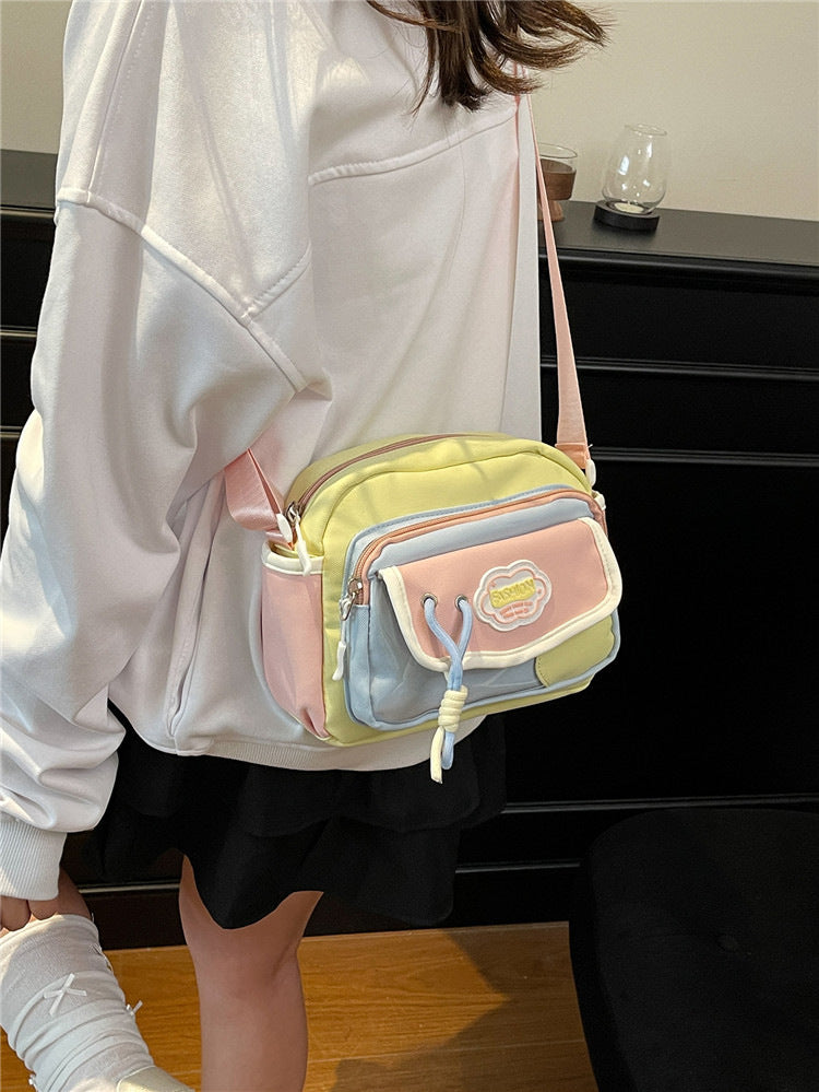 Japanese Style Crossbody Bag for Women 2025 New Cute Fresh Color Block Single Shoulder Bag Teen Girls Student Casual Day Out Small Lightweight Fashion Handbag