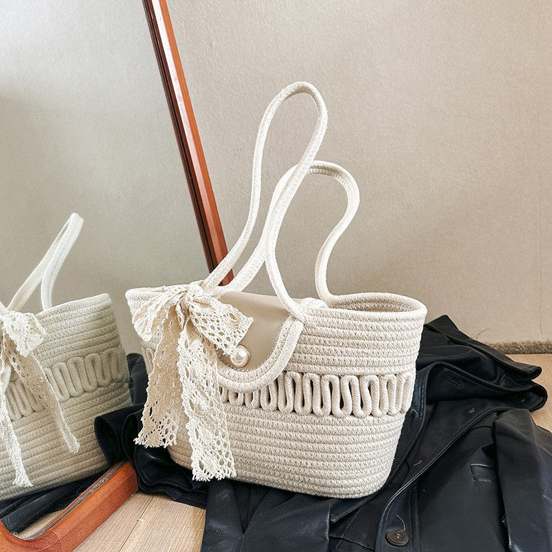 New Handwoven Straw Bag for Women Summer Vacation Beach Travel Tote Backpack Large Capacity Lightweight Fashionable Wicker Shoulder Bag Stylish Eco Friendly Sustainable Accessory